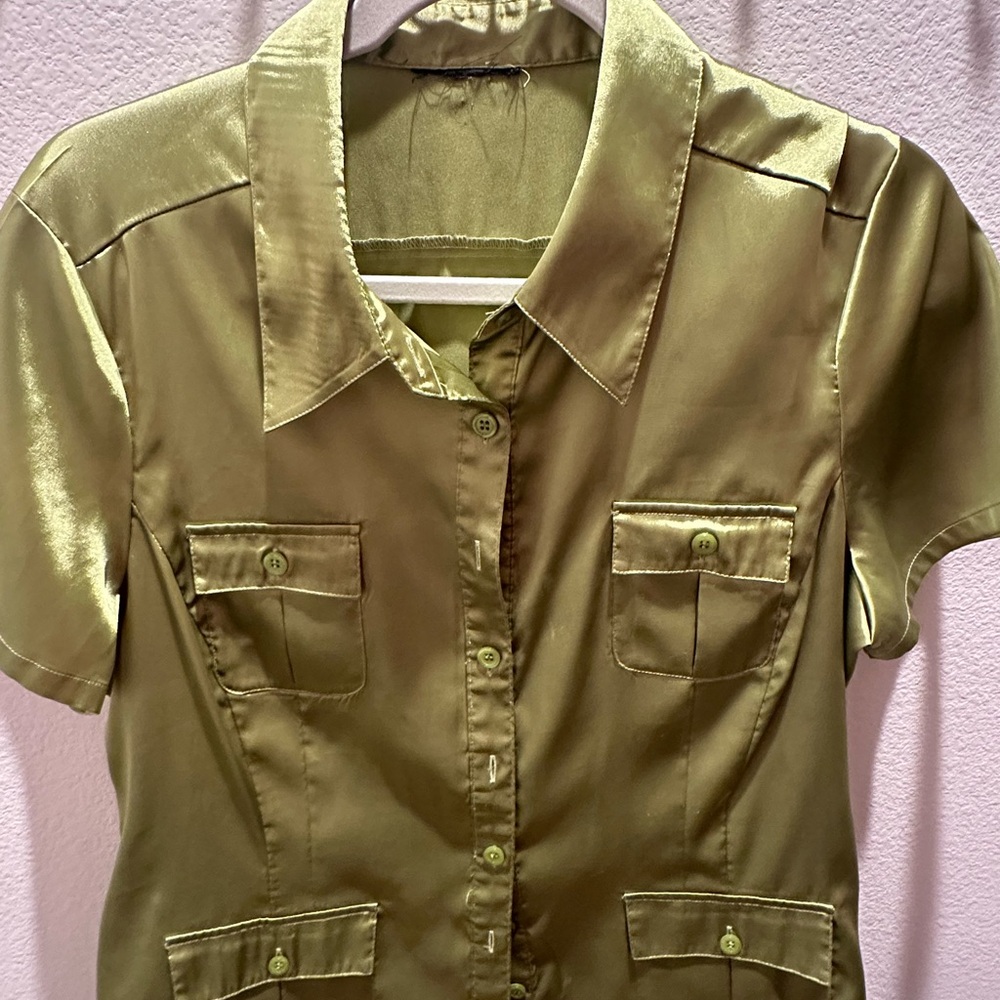 Satin Short Sleeve Button-Up Shirt